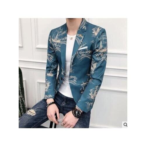 Korean spring printing jacket men blazer masculino slim fit casaco jaqueta masculina fashion coats mens suits Chinese style 3XL