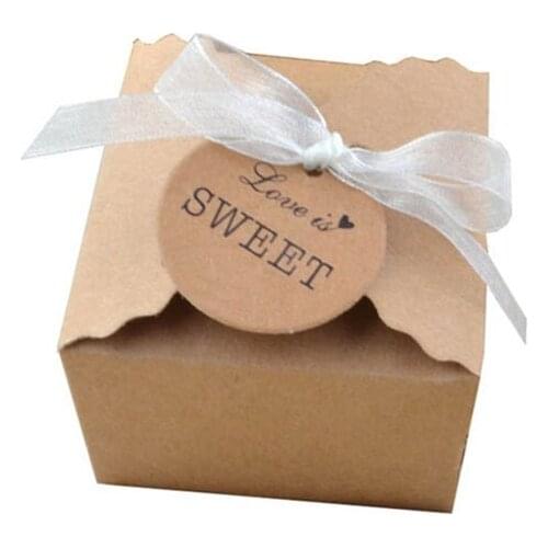 10sets Kraft Box with Ribbon Small Cookie Candy Paper Box Supply Wedding Birthday Favor Treat Gift Pack Wrapping