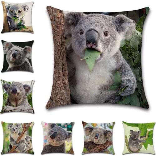 Cute Koala bear animal photo print linen Cushion Cover decorative Home sofa chair car seat friend office bedroom gift pillowcase