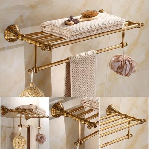 Bathroom Accessory Set Antique Aluminum Towel Rack Paper Holder Corner Shelf Toilet Brush holder Bath Hardware Petal Shape Base