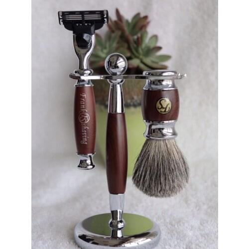 FS-#S2014015 Faux Rosewood Shaving set/kit,Mixed Badger hair brush 21mm,3 Layers Blade Razor,Shaving Stand,+FREE SHIPPING