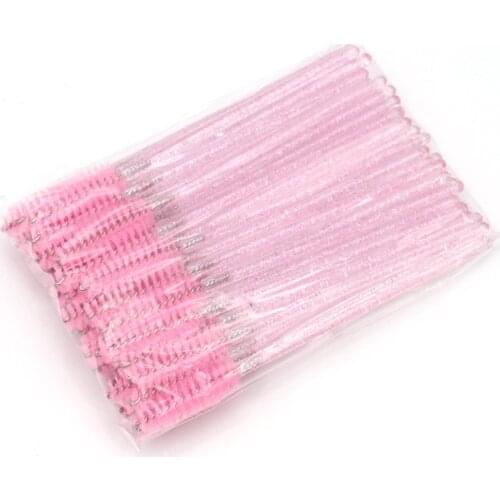 50pcs Pink Eyelash Extension Disposable Eyebrow Mascara Wand Applicator Spoolers Eye Lashes Cosmetic Brushes Set Makeup Tools