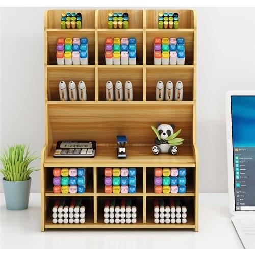 Desktop Creative Multi-function Wooden Desktop Pen Holder Office School Stationery Storage Stand Case Desk Pen Pencil Organize