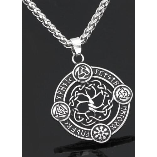 Stainless steel viking nordic compass Vegvisir odin amulet pendant necklace with gift bag
