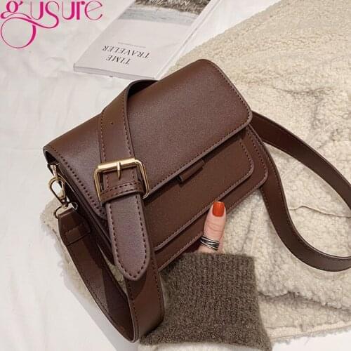 Gusure Solid Color PU Leather Crossbody Bags For Women Travel Mini Handbag Fashion Simple Shoulder Messenger Bag Ladies Purse