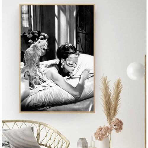 Hepburn Breakfast Movie Poster Fashion Retro Black and White Photography Painting Wall Canvas Print