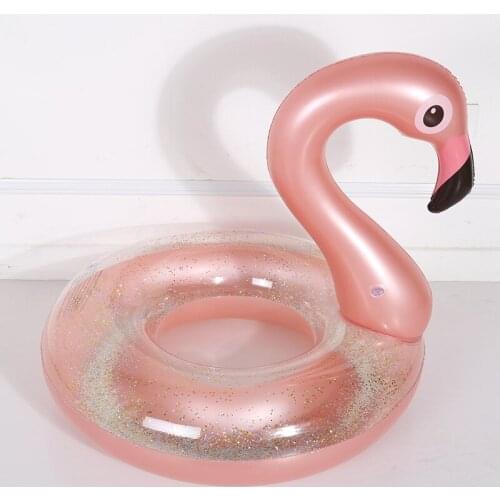 90cm Pearl Powder Flamingo Golden Crown Swimming Ring Water Floating Island Mount Floating Row Buoy Toy Water Pool Floats