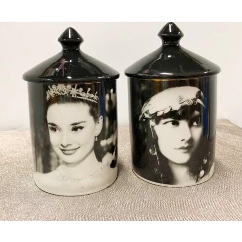 Vintage Design Audrey Hepburn Face Candle Holders Home Decoration Art Crafts Ceramic Jar Jewelry Storage Cup