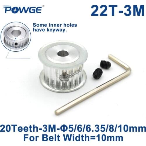 POWGE 22 Teeth HTD 3M Timing Pulley Bore 5/6/6.35/7/8/10mm for Width 10mm 3M synchronous belt HTD3M pulley Belt gear 22Teeth 22T