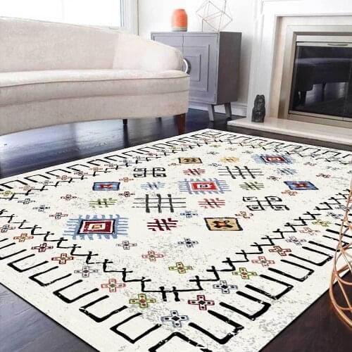 Simple Black Wire Frame Rug Color Geometric Moroccan Ethnic Style Floor Mats Living Room Bedroom Bedside Carpet
