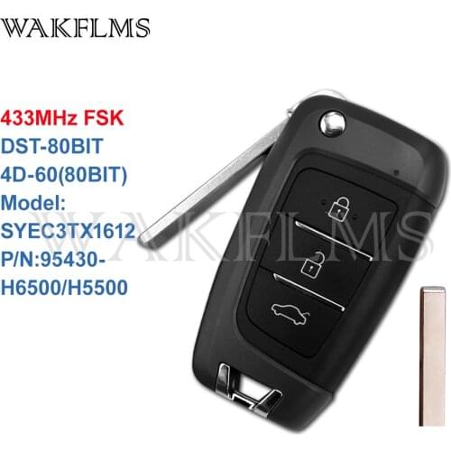 For Hyundai Accent Solaris 2017 2018 2019 Flip Remote Key 433MHz DST-80BIT 4D-60(80BIT) SYEC3TX1612 95430-H6500 95430-H5500
