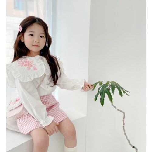 Shirts Tees Tops Full Sleeve O-neck Collar Single Breasted Solid Cotton New Fashion Casual Simple Cute Spring Autumn Girls Kids