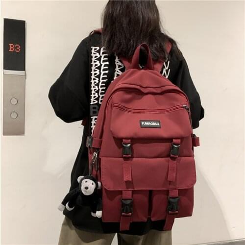 EnoPella Muti-Pocket Women Backpack Nylon School Bag For Teenage Girls Fashion College Student Black Back Pack Mochila