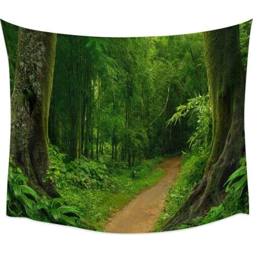 Modern Green Plant Forest Bamboo Road Tapestry Wall Hanging Picnic Yoga Mat Bedroom Living Room Wall Decoration