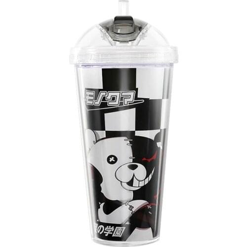 420ml Identity V x Danganronpa Monokuma Cosplay Milk Tumbler with Dome Lids Cute Plastic Cups With Straw Reusable Water Bottle