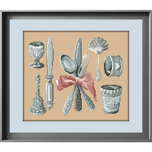 Cutlery on the table cross stitch package 18ct 14ct 11ct flaxen linen cotton thread embroidery DIY handmade needlework