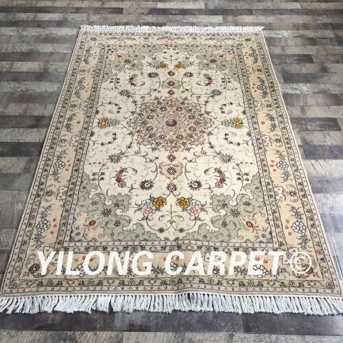 Yilong 4'x6' traditional persian vivid flowers handmade exquisite area rug silk blend wool carpet (WY2105S4x6)