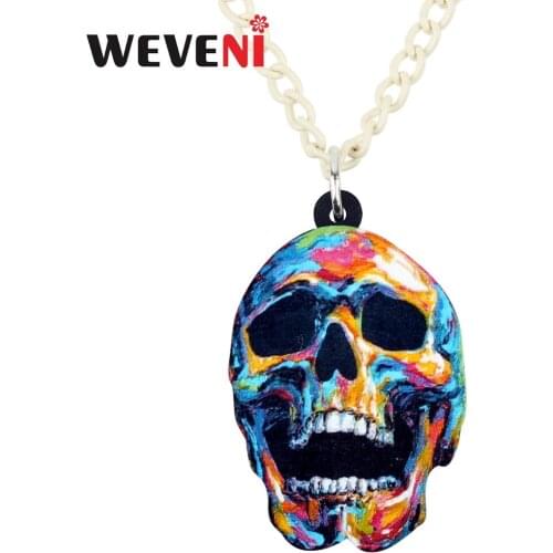WEVENI Acrylic Halloween Colorful Skull Necklace Pendant Chain Trendy Punk Jewelry For Women Girls Bijoux Female Gift Accessory