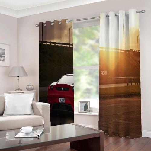 Dawn sunset street scenery window curtain for Living room Bedroom Red sports car Half-blackout Drapes home Indoor Sets
