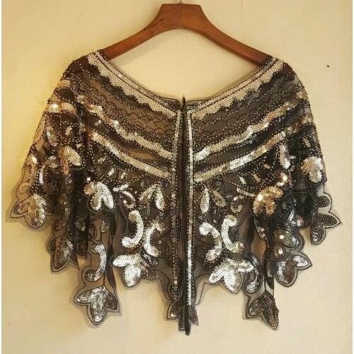 Womens 1920s Wedding Wrap Bridal Shawl Gatsby Evening Bolero Flapper Cape Heavy Industry Beaded Sequin For Party 9730