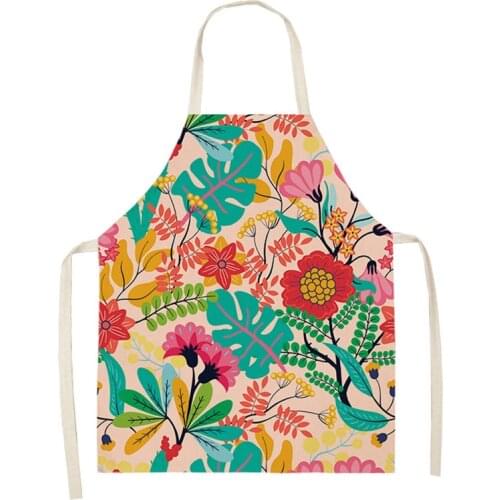 Creative Plant Priinting Women Kitchen Aprons Cooking Oil-Proof Cotton Linen Antifouling Chef Apron 68X55CM