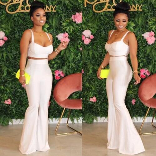 2020 new white bandage sexy two-piece female suspender strapless top + wide-leg pants suit ladies fashion celebrity club par