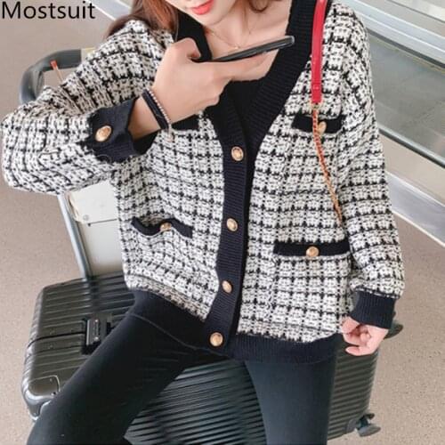 Vintage Knitted Women Cardigan Tops 2019 Autumn Winter Female Long Sleeve V-neck Single-breasted Ladies Fashion Sweaters Coats