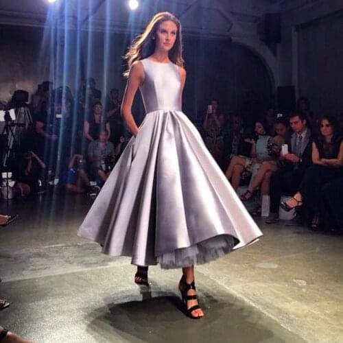 Robe de soiree Vestido De Festa Arabic Fashion Runway Ankle Length Purple Satin Short Prom Dresses 2019 Cheap Formal Dress