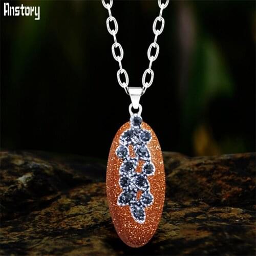 Vintage Eye Shape Golden Sequins Stone Pendant Necklaces For Women Antique Silver Plated Plant Crystal Dangel Fashion Necklace