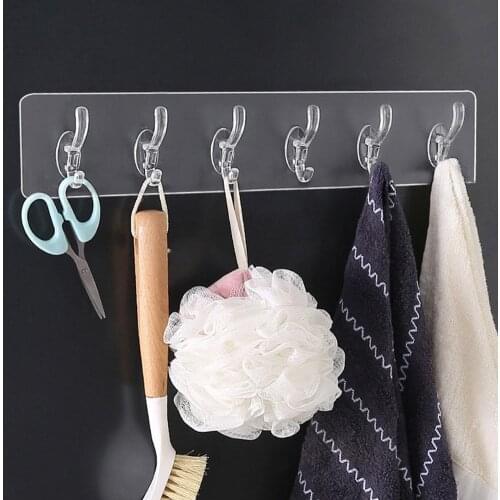 1Pcs Transparent Hangers Self Adhesive Wall Hooks Storage Holders For Kitchen Bathroom Door Hooks For Keys Towels Hanging Stick