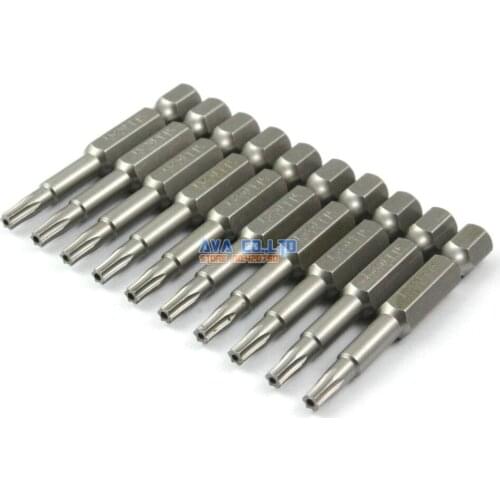 10 Pieces Magnetic Security Torx Screwdriver Bit S2 Steel 1/4" Hex Shank 50mm Long T15 Tip (50mm x T15)
