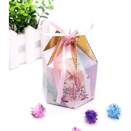 10pcs Fashion Diamond shape Unicorn Flamingos flower Starry sky Candy Box Wedding Favors Party Supplies giveaways Gift Box bag