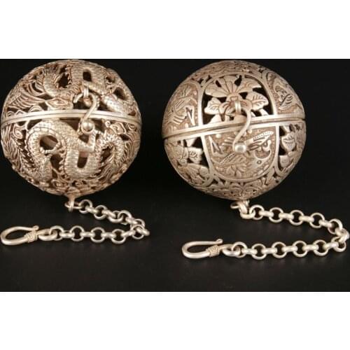 2pcs Collect Chinas Tibetan silver and copper pendant longfeng incense burner sachets