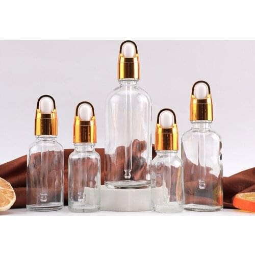 5-100ML Tube Transparent Dropper Bottle Glass Aromatherapy Liquid for Essential Oil Gold Cover Massage Pipette Refillable Bottle