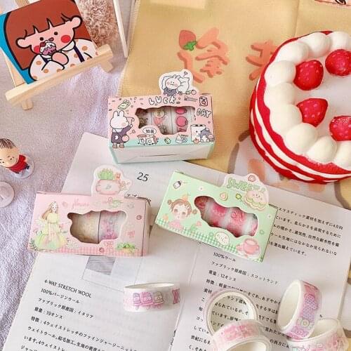 5pcs/set Cartoon Characters Kawaii Stationery Creativity Masking Tape DIY Glitter Washi Tape Set Materials Decorative Stickers