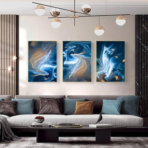 Abstract Landscape Combination Canvas Painting Gold And Blue Modern Print Poster Wall Art Picture For Living Room Home Decor