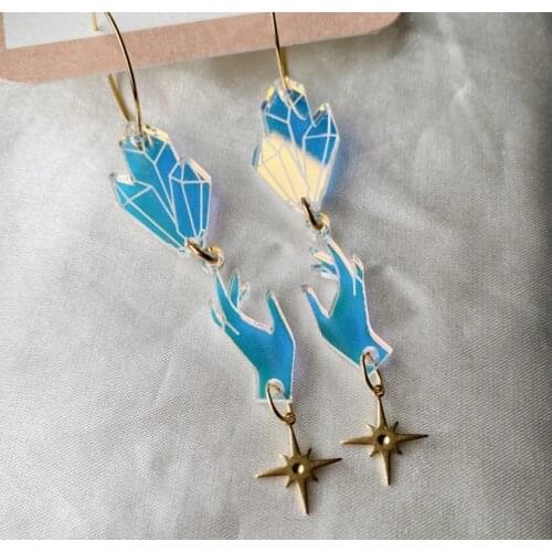The Acrylic Crystal Hands Earring - Iridescent/black/gold mirror Boho Hippie Bohemian Celestial Witchy Metaphysical Jewelry
