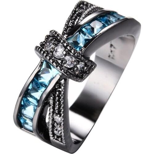 AMORUI Black Gun Plated Opal Birthstone Rings Wire Wrapped AAA Zircon Druzy Healing Crystal Women Rings For Gift 10 Colors