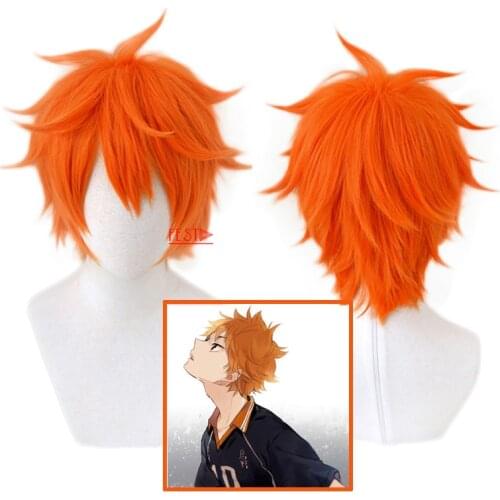 Anime Haikyuu!! Hinata Shoyo Cosplay Short Orange Wig Haikyu Heat-resistant Fiber Hair +Wig Cap Anime Party Role Play for Adult