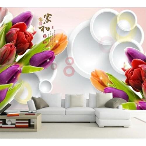 Beibehang Custom murals dream simple home and wealth 3D soft package fashion tulip three-dimensional home decoration painting