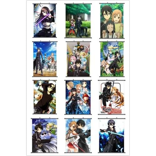 Coscase Japanese Anime Sword Art Online SAO Kirigaya Kazuto Yuuki Asuna Suguha Home Decor Wall Scroll Poster Decorative Picture