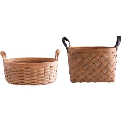 Wooden Picnic Basket Flower Basket Hand-woven Storage Basket Household Sundries Clothes Food Organizer Desktop Decoration