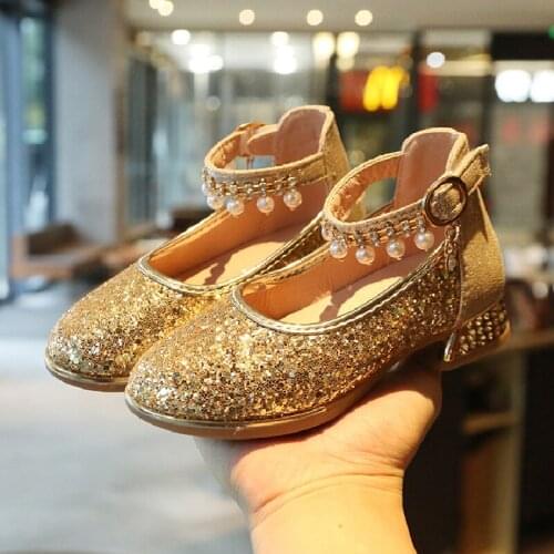 Kids Leather Shoes Girls Wedding Dress Shoes Children Princess Pendant Pearls Dance Shoes For Girls Casual Shoes Flat Sandals