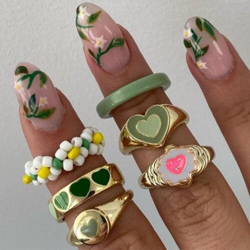 17KM Ins Style Colorful Love Heart Rings For Women Men Lover Vintage Heart Couple Rings Yingyang Flame Finger Ring Jewelry