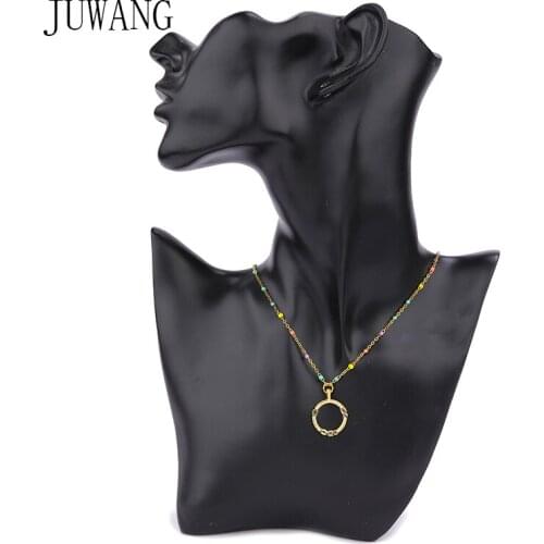 JUWANG 2020 New Fashion Women Necklace Enamel Stainless Steel O-chain Circle Pendant Necklaces DIY Trendy Jewelry For Gifts