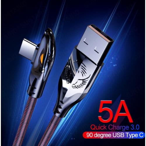 5A 90 degree USB Type C Cable for Samsung S20 Huawei P40 Pro Xiaomi Super charge Fast Charging USB C Charger Cable Data Cord