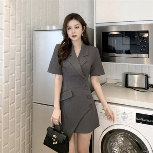 Suit Skirt Dress Summer Korean Style Waist Slimming Solid Color Short Sleeve Irregular Skirt New