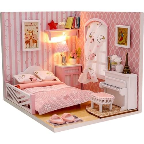 Doll House Miniature DIY Dollhouse With Furnitures,Wooden House Toys for Sweet Story Bedroom for Girls Birthday Christmas Gift
