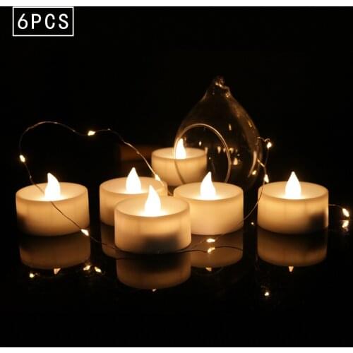 Flickering Flameless Led Tealight Candles Battery Operated Warm White Flameless Pillar Candle Bluk for Romantic Decorations 6Pcs