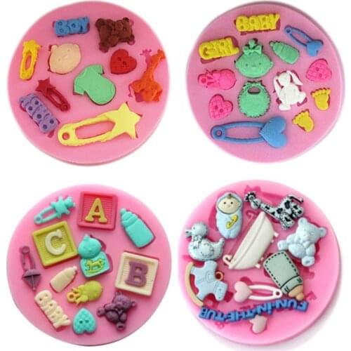 Cartoon baby carriage feet bottle lollipop letter turn sugar chocolate silicone mold cake decoration baking